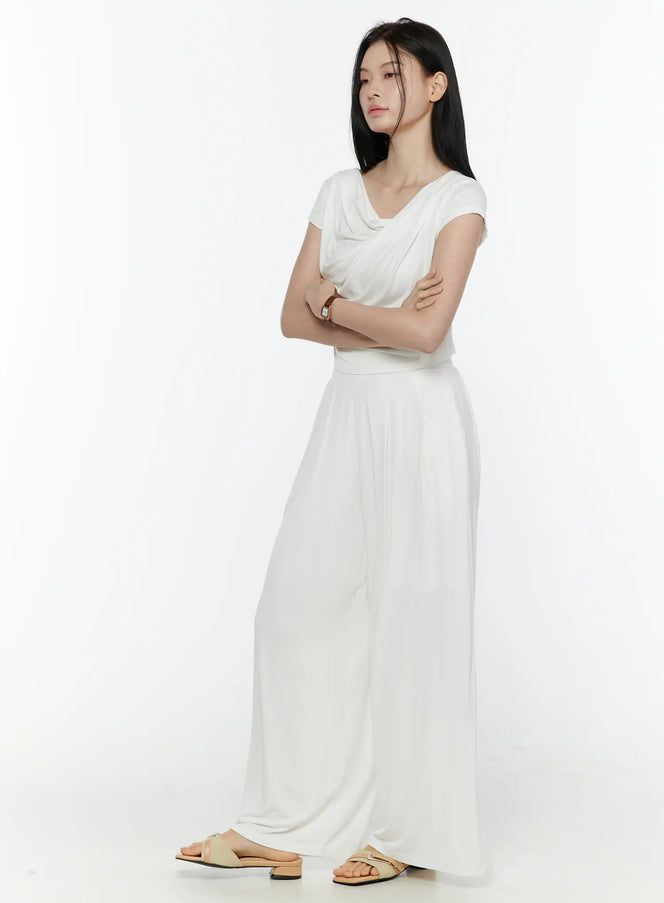 Cowl Neck Top and Loose-Fit Pants Set IL506 in White, size S/M