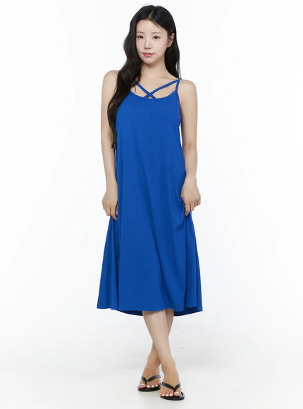 Criss-Cross Strap Maxi Dress IU525 in Blue, size S/M