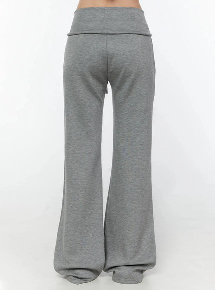 Cuffed Flare Lounge Pants IU524 Gray back crop shot on model from waist down showing clean back panel folded waistband and dramatic flared hem