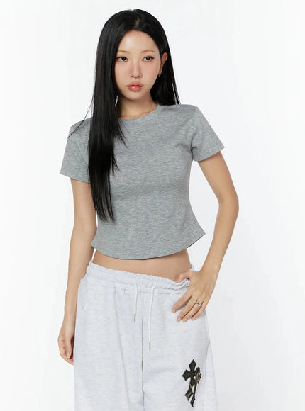 Curved Hem Baby Tee IL516 in Gray, size S/M