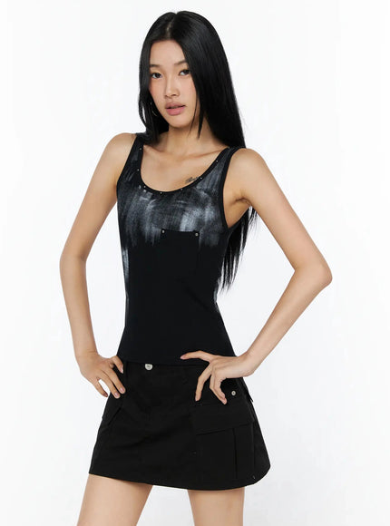 Dirty Wash Chest Pocket Tank Top IL509 in Black, size S/M