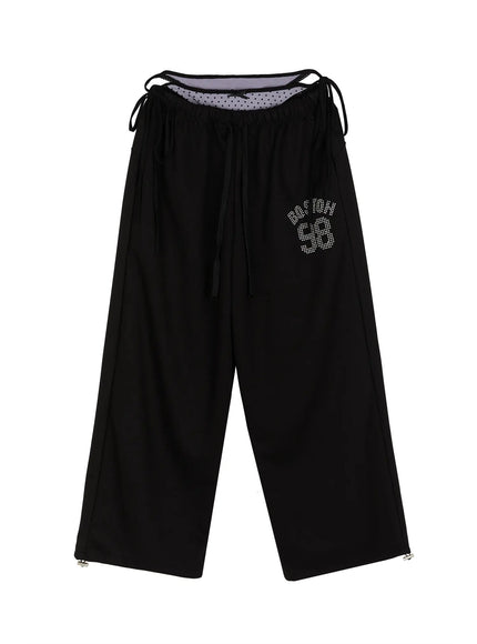 Dot Print Sagging Sweatpants IL515 in Black, size S/M