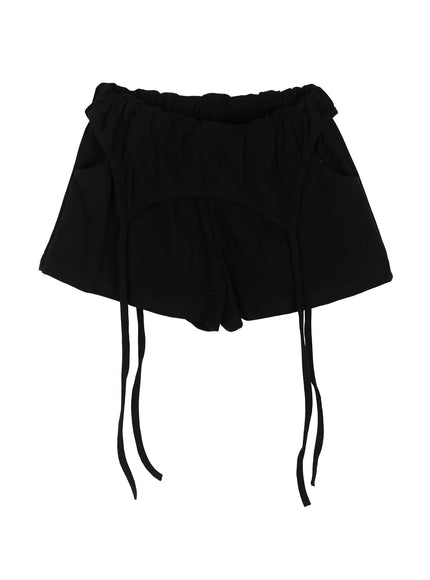 Drawstring Banded Shorts IL522 in Black, size S/M
