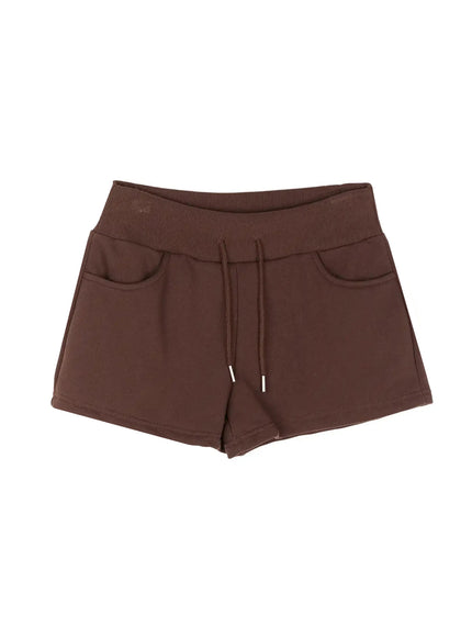 Drawstring Sweat Shorts IL502 in Brown, size S/M