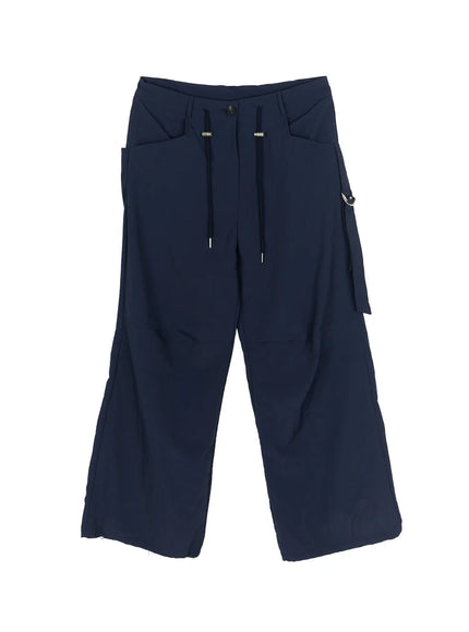 Drawstring Wide Leg Parachute Pants CU524 in Dark blue, size M/L