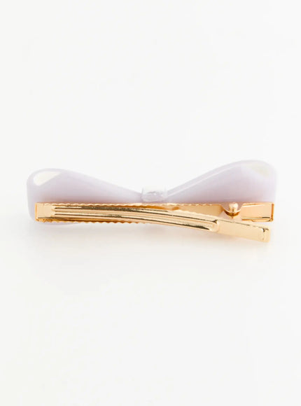 Eden Mix Ribbon Hair Clip IL503 lavender back detail flat-lay showing gold alligator clip underside and bow fastening