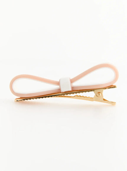Eden Mix Ribbon Hair Clip IL503 pink side view showing rounded loop bow silhouette and gold serrated alligator clip mechanism
