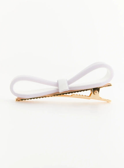 Eden Mix Ribbon Hair Clip IL503 lavender side view showing rounded loop bow and open gold alligator clip with serrated teeth