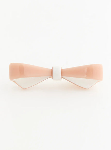 Eden Mix Ribbon Hair Clip IL503 pink front flat-lay showing glossy angular bow shape with white center band detail