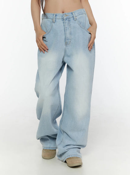 Elunie Washed Wide Leg Jeans CL507 in Light blue, size S