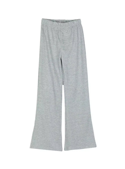 Flare Sweatpants IU524 Gray flat-lay front view showing elastic waistband center seam flared leg and melange cotton fabric