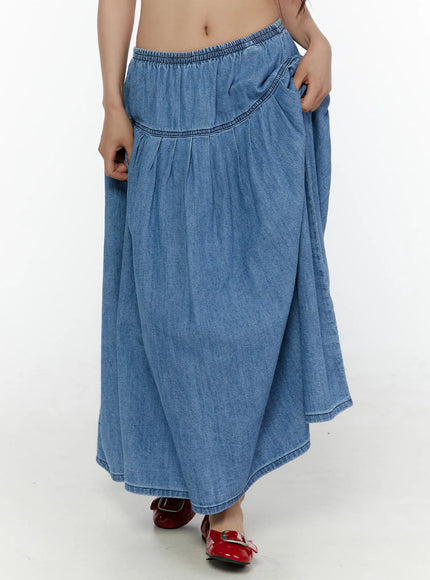 Flared Denim Maxi Skirt CL508 in Blue, size S/M