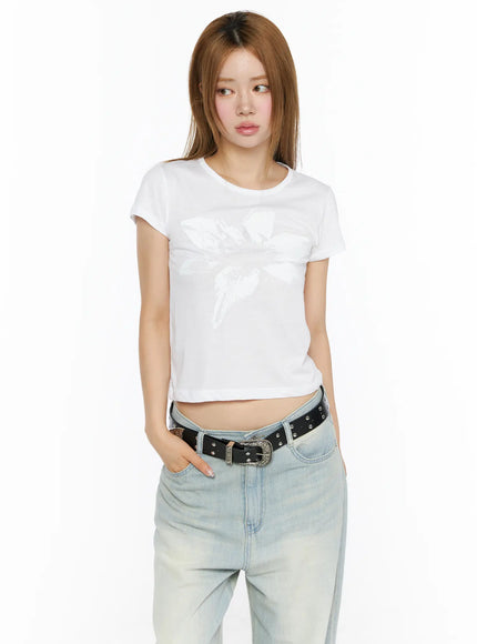 Floral Graphic Tee CL501 in White, size S/M