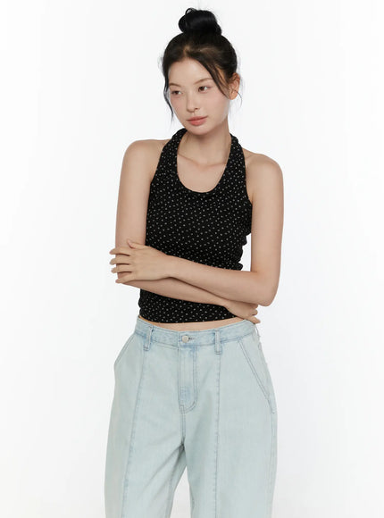 Floral Halter Top CL521 in Black, size S/M