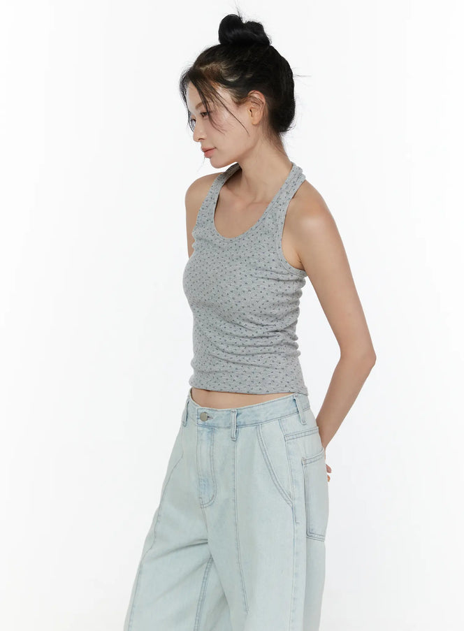 Floral Halter Top CL521 in Gray, size S/M