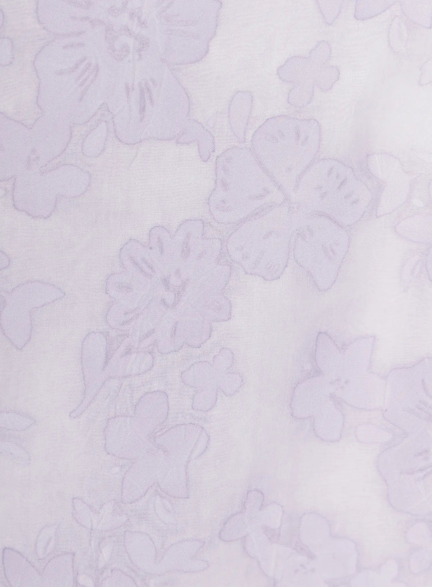 Floral Midi Skirt CU523 White close-up fabric detail shot showing tonal floral jacquard pattern with subtle lavender shadow on sheer woven textile