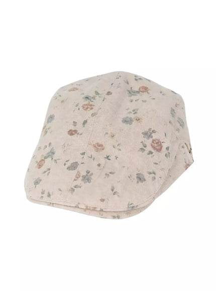Floral Print Flat Cap IU524 in Beige, size One Size