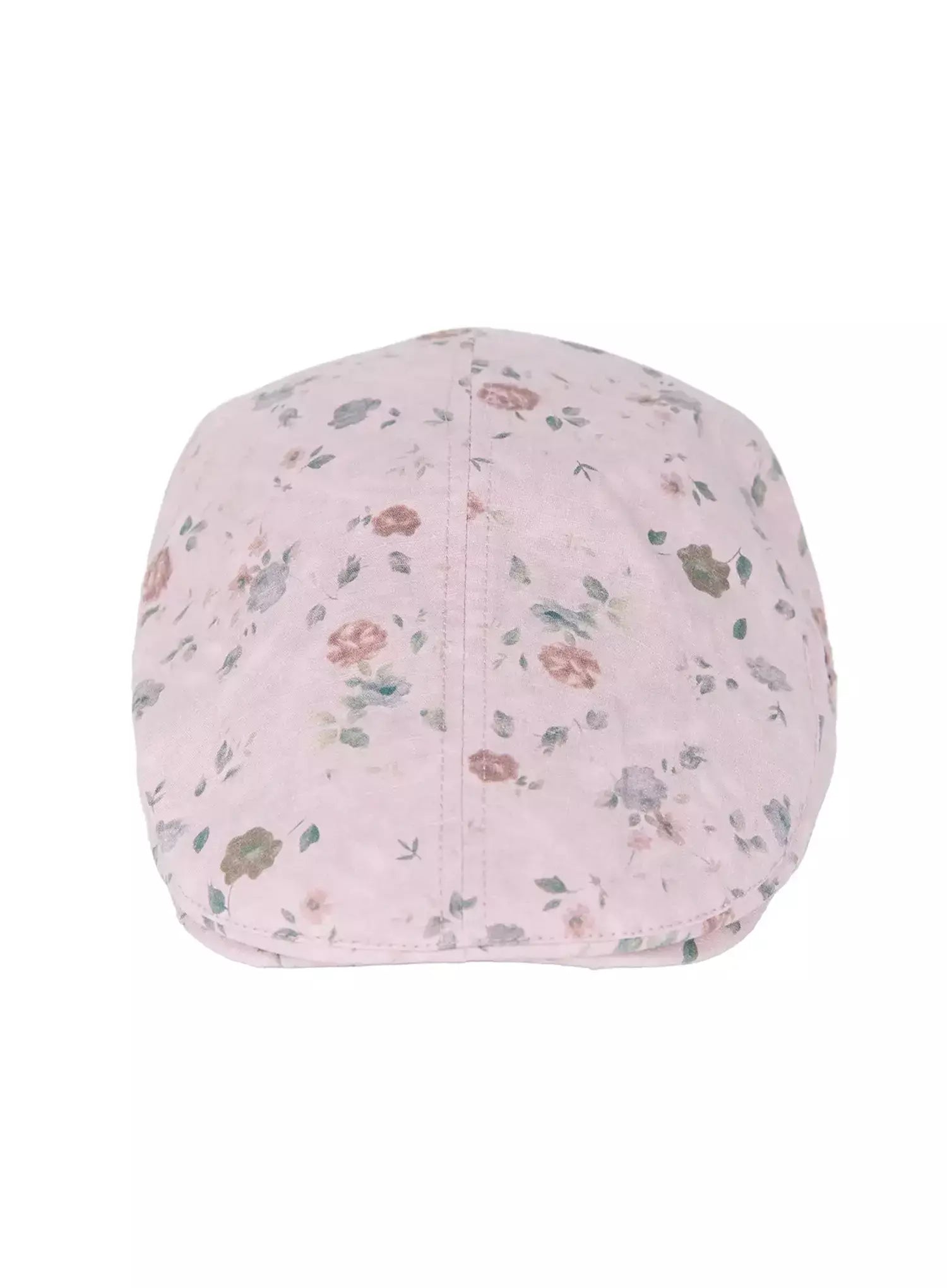 Floral Print Flat Cap IU524 Pink flat-lay front view on white background showing structured crown and floral print panel seams