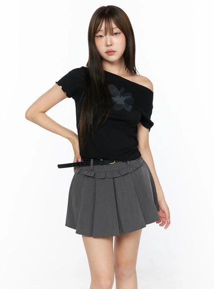 Floral Print Tee CL517 in Black, size S/M
