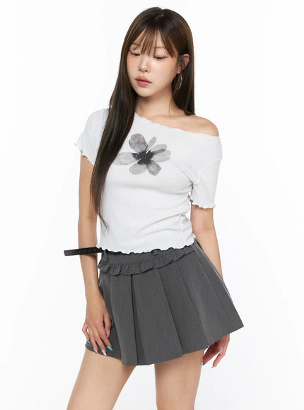 Floral Print Tee CL517 in White, size S/M