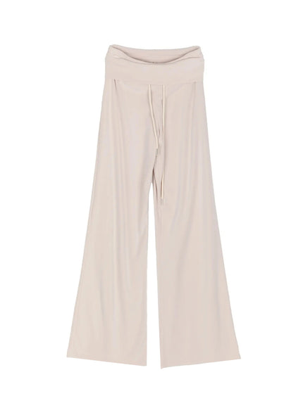 Fold-Over Drawstring Sweatpants IL509 in Beige, size S/M
