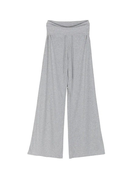 Fold-Over Drawstring Sweatpants IL509 in Gray, size S/M