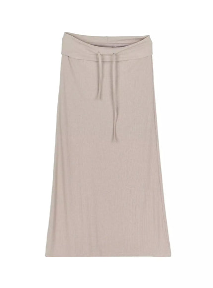 Foldover Tie-Waist Maxi Skirt IL506 in Beige, size S/M