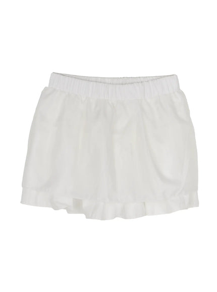 Frill Tiered Mini Skirt IL506 White flat-lay back showing elastic waistband, layered ruffle hem detail and lightweight woven fabric structure