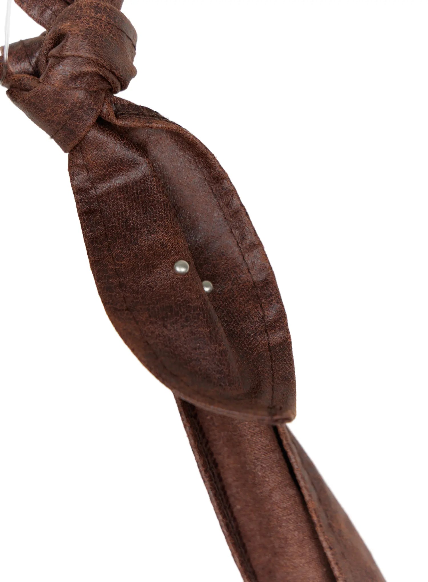 Fringe Studded Shoulder Bag CU524 Brown back flat hanger view showing smooth lining panel snap button and fringe hem with knotted strap