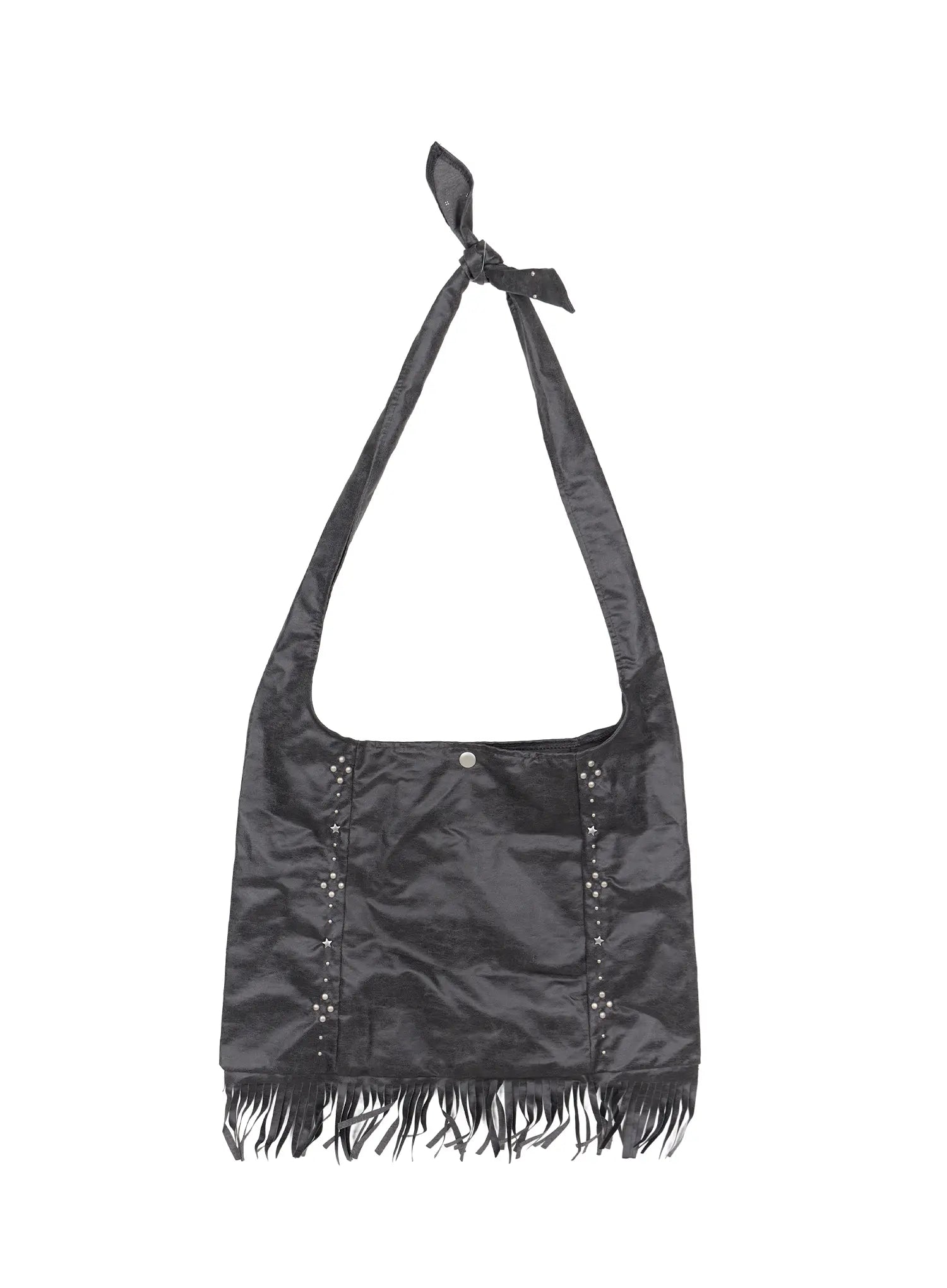 Fringe Studded Shoulder Bag CU524 in Dark gray, size One Size