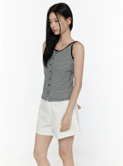 Gingham Tank Top IL506 in Black, size S/M