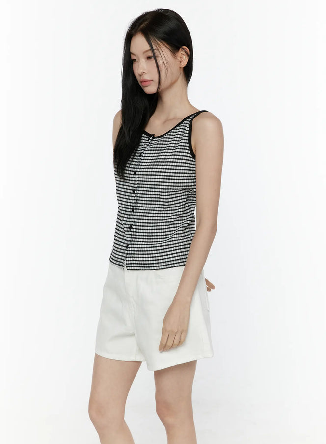 Gingham Tank Top IL506 in Black, size S/M