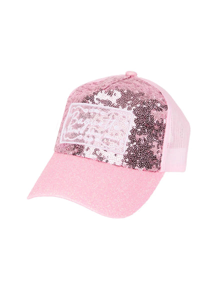Glitter Patch Trucker Cap IL509 in Pink, size One Size
