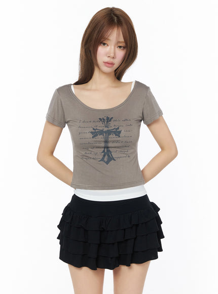Gothic Cross Slim Fit Top IU525 in Dark brown, size S/M