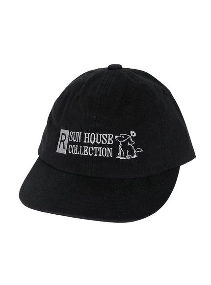 Graphic Baseball Cap IL515 Black front close-up product shot showing Sun House Collection embroidered logo and dog graphic on cotton twill
