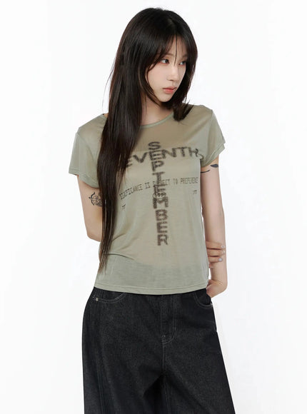 Graphic Casual Tee IL502 in Dark green, size S/M