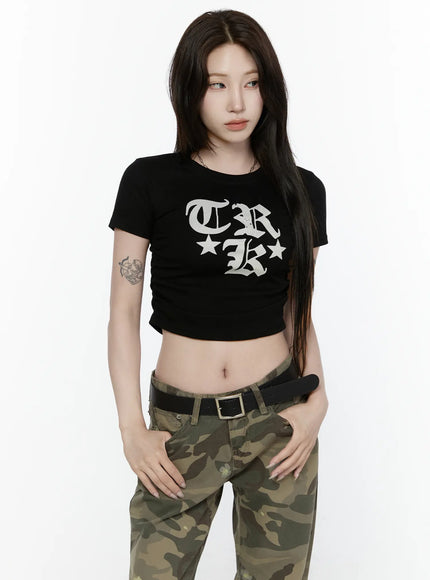 Graphic Crop Top IL522 in Black, size S/M