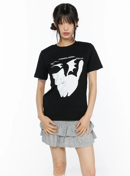 Graphic Meow Tee CU530 in Black, size S/M