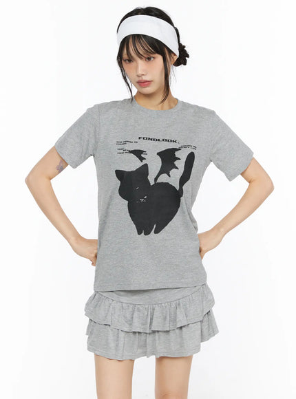 Graphic Meow Tee CU530 in Gray, size S/M