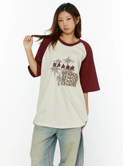 Graphic Oversided Tee CL515 in Dark red, size M/L