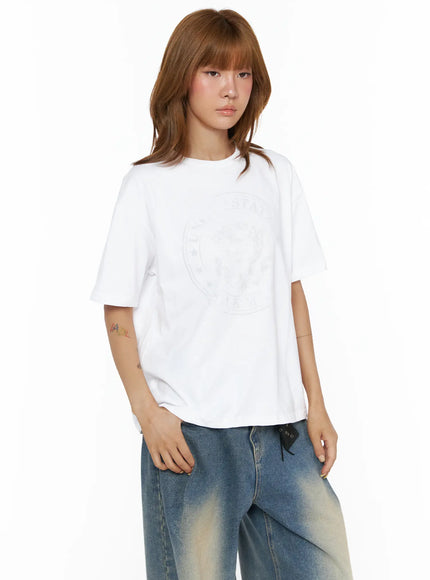 Graphic Oversized Tee CL503 in White, size M/L