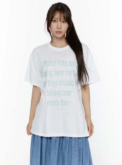 Graphic Oversized Tee CL508 in White, size M/L