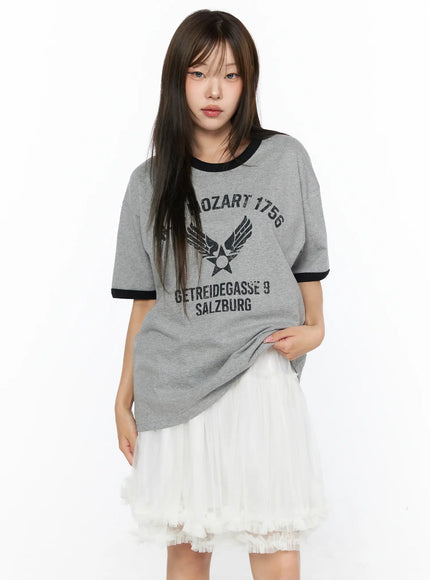 Graphic Oversized Tee CL517 in Gray, size M/L