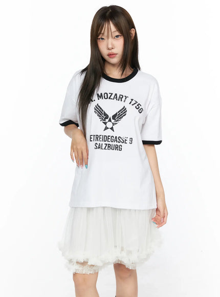 Graphic Oversized Tee CL517 in White, size M/L