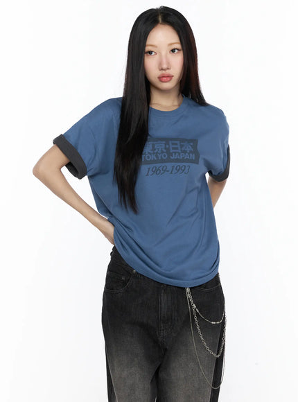 Graphic Oversized Tee CL527 in Blue, size M/L