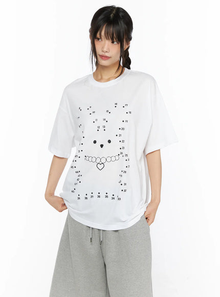 Graphic Oversized Tee CU530 in White, size M/L