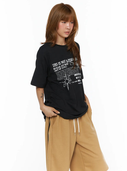 Graphic Oversized Top CL503 in Black, size M/L