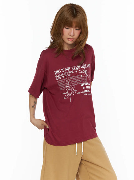 Graphic Oversized Top CL503 in Dark red, size M/L