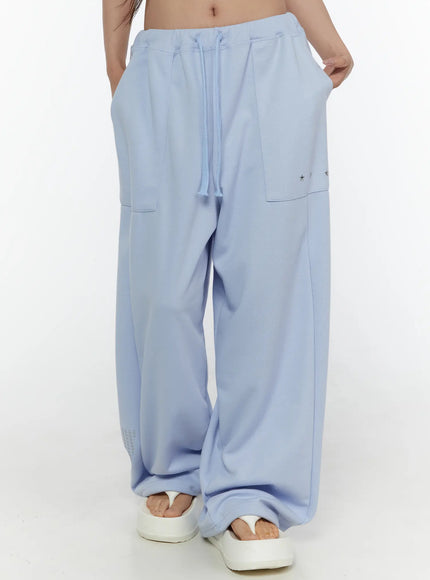 Graphic Print Wide Sweatpants CL507 in Light blue, size S/M
