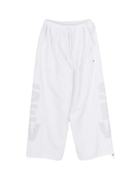 Graphic Print Wide Sweatpants CL507 in White, size S/M